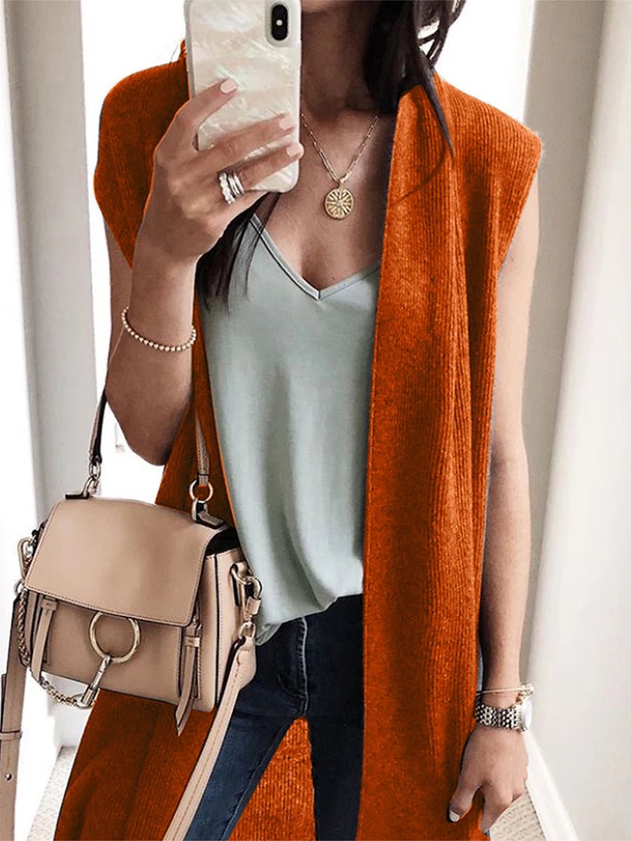 Fashion Women's Vest Sleeveless Open Front Solid Loose Long Outwear - Bubble Girl