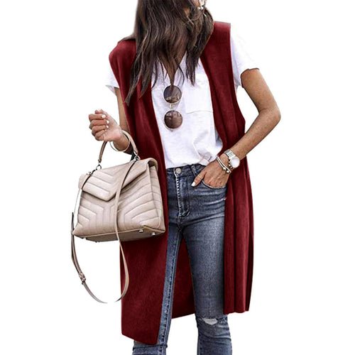 Fashion Women's Vest Sleeveless Open Front Solid Loose Long Outwear - Bubble Girl