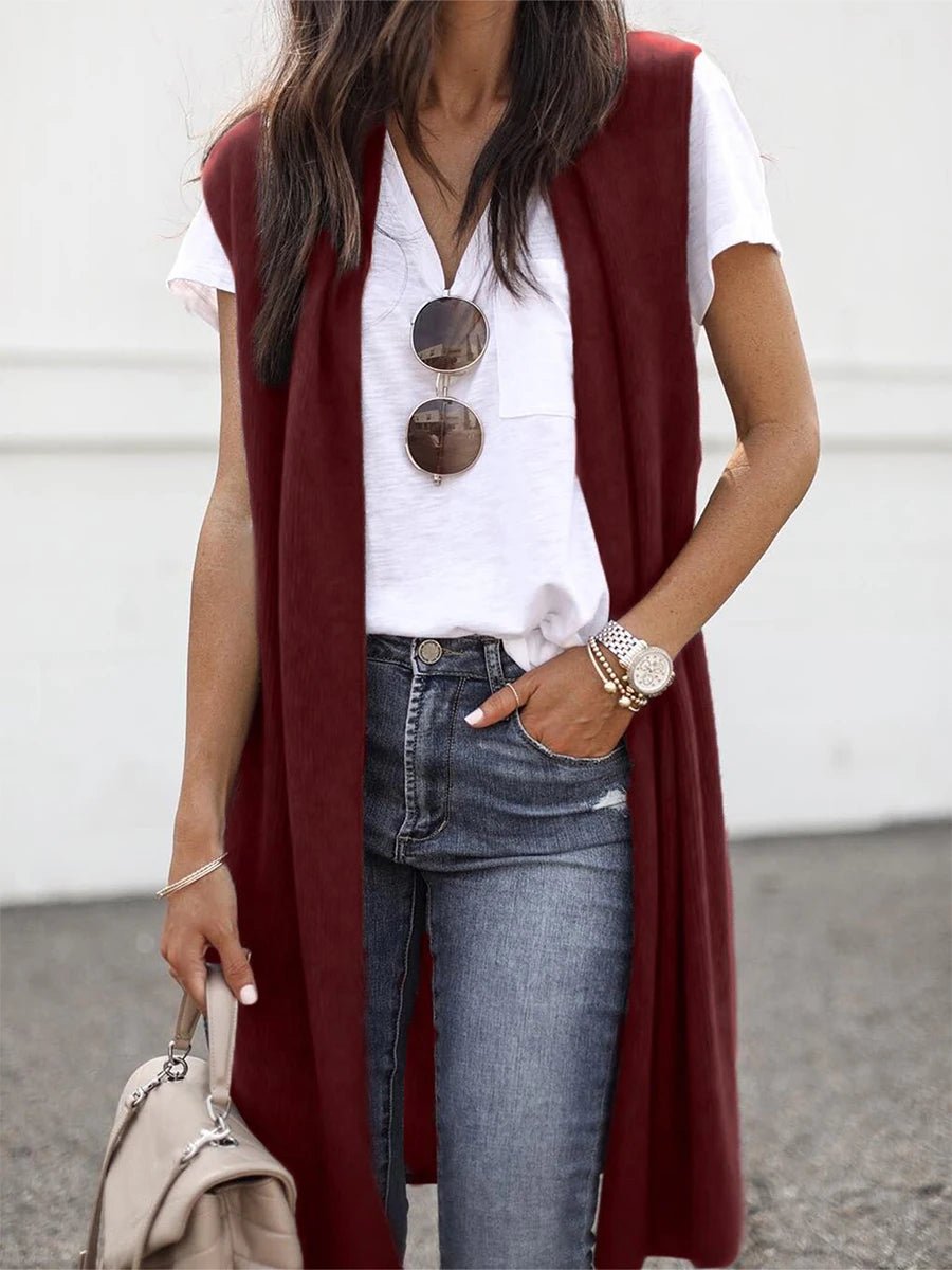 Fashion Women's Vest Sleeveless Open Front Solid Loose Long Outwear - Bubble Girl