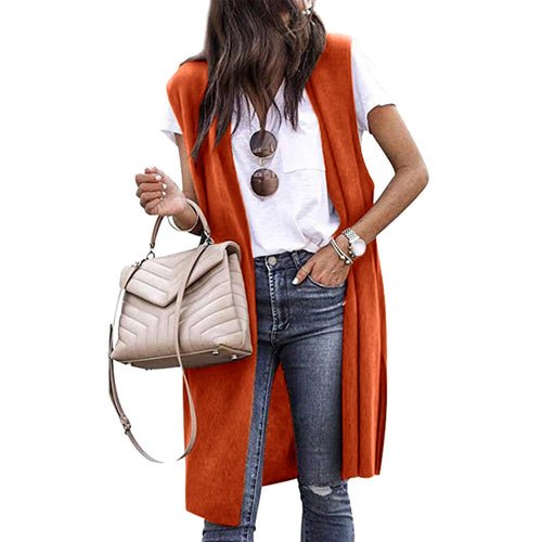 Fashion Women's Vest Sleeveless Open Front Solid Loose Long Outwear - Bubble Girl