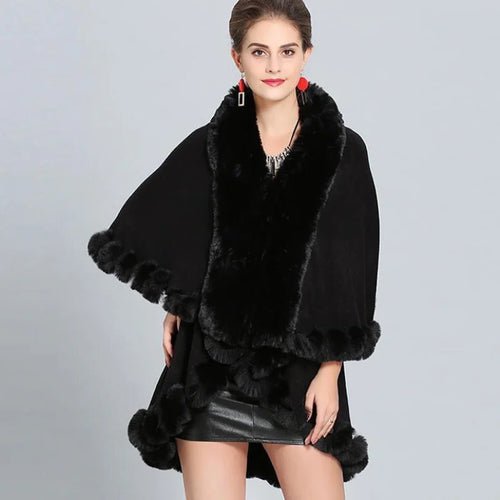 Faux Fur Irregular Length Poncho Jacket - Bubble Girl