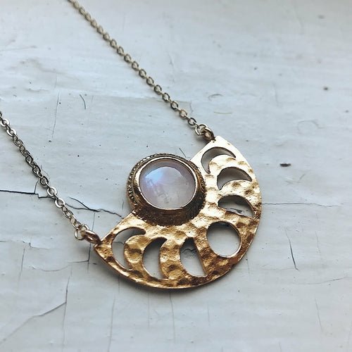Goddess Necklace - Rainbow Moonstone Pendant - Bubble Girl