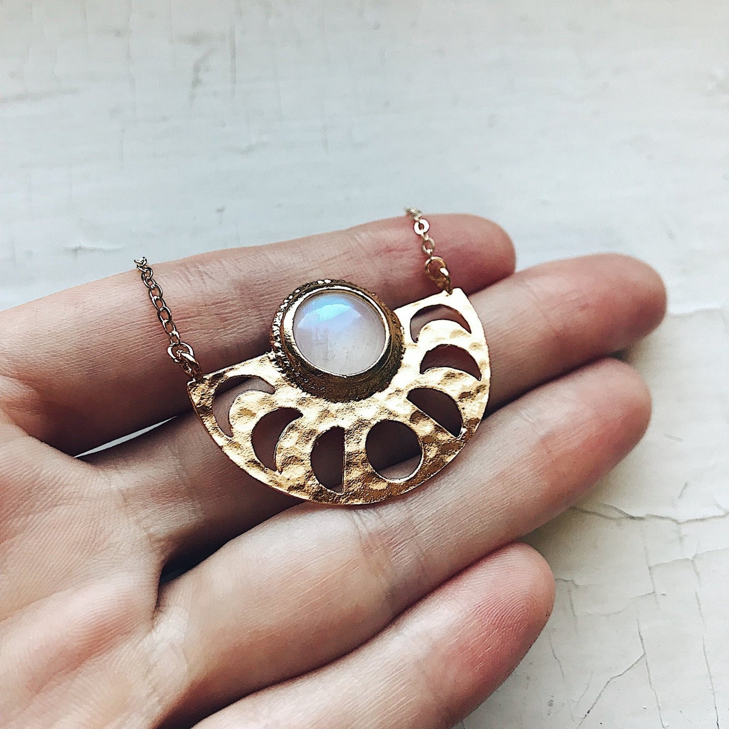 Goddess Necklace - Rainbow Moonstone Pendant - Bubble Girl