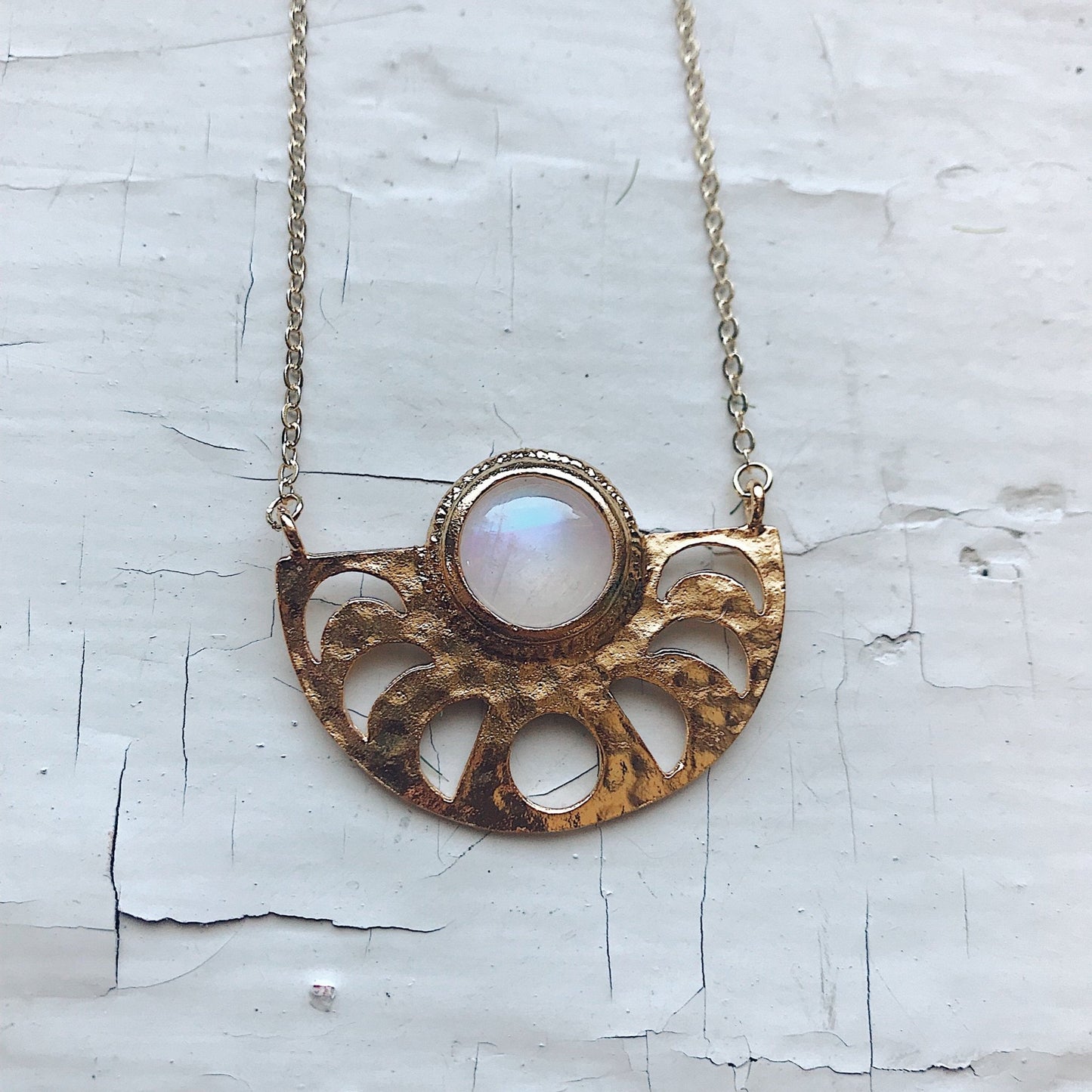 Goddess Necklace - Rainbow Moonstone Pendant - Bubble Girl