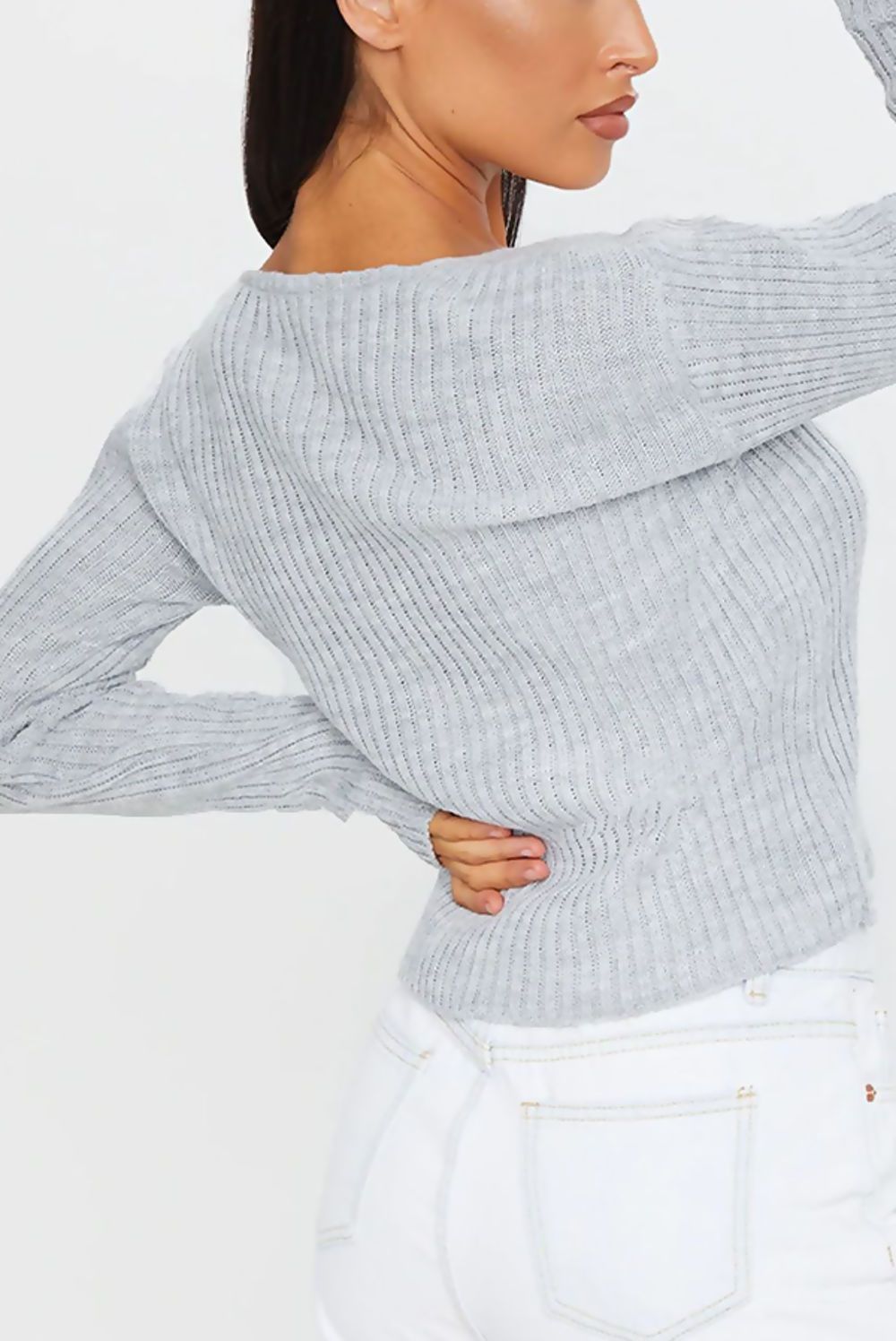 Grey Button Front Ribbed Cardigan - Bubble Girl