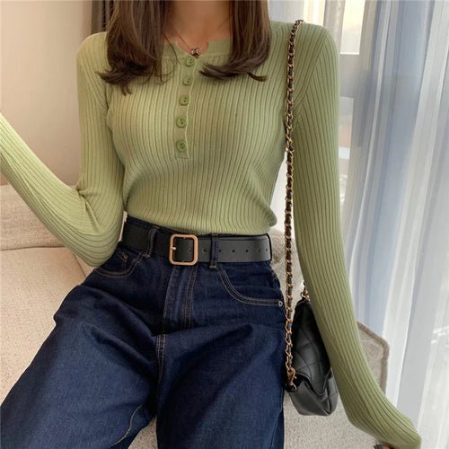 Knitted Women Sweater Button Pullovers - Bubble Girl