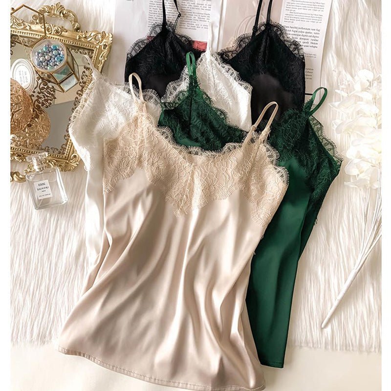 Lace Camisole Women Silk V neck Tops New Sleeveless Casual - Bubble Girl