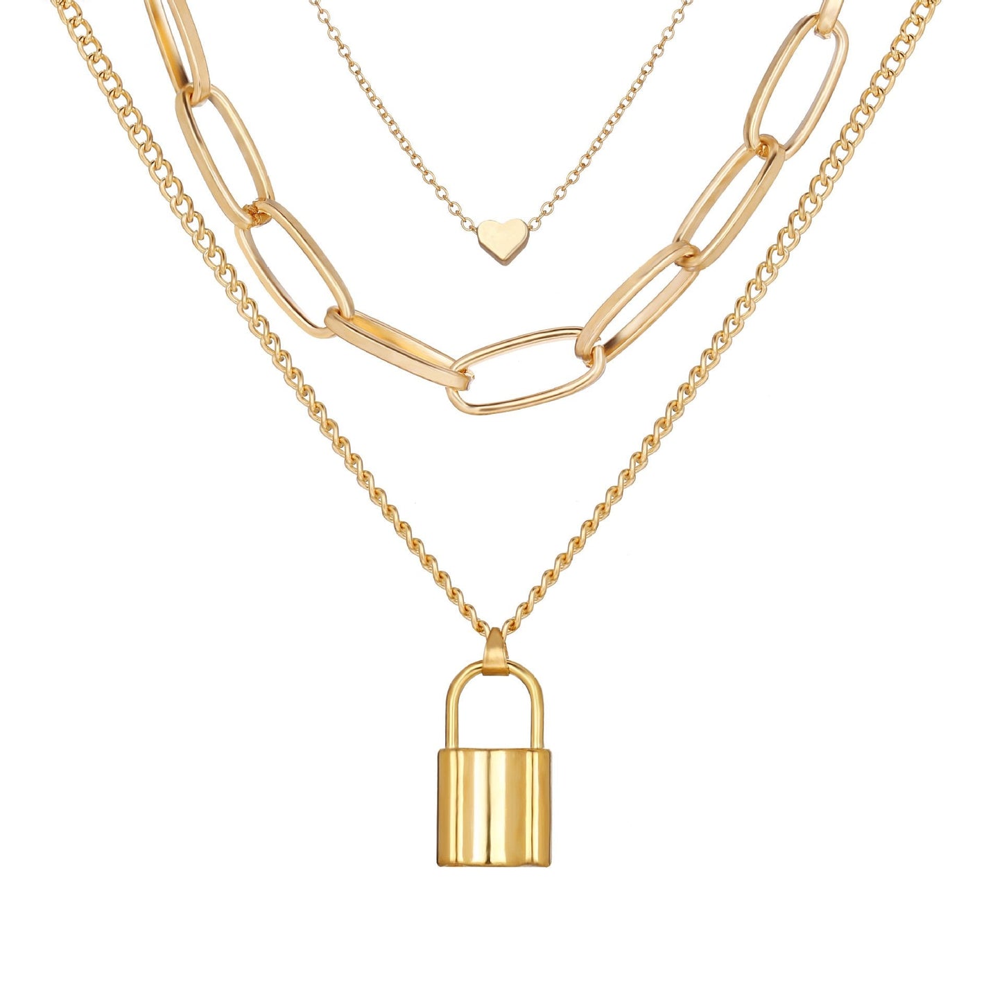 Lock Chain Heart Necklace 18K Gold Plated Necklace - Bubble Girl