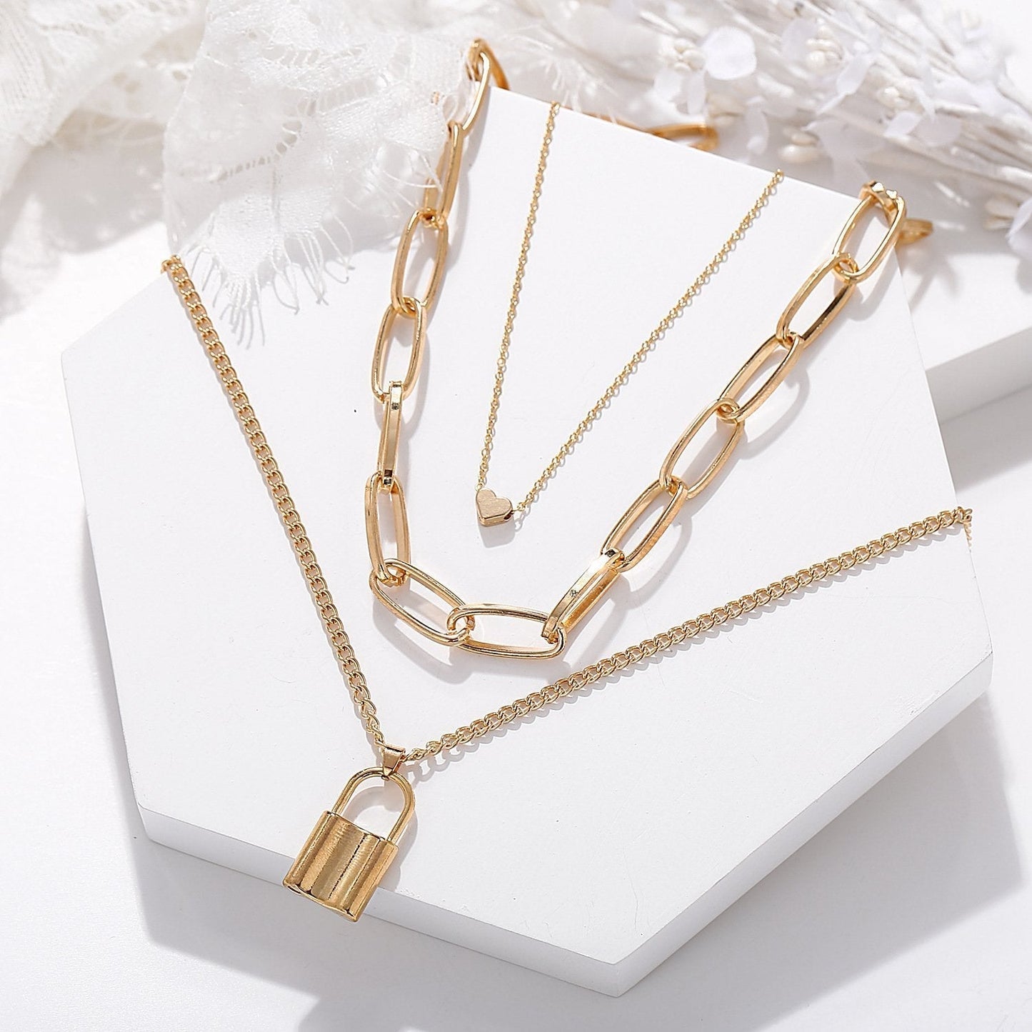 Lock Chain Heart Necklace 18K Gold Plated Necklace - Bubble Girl