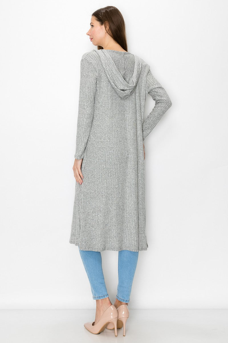Long Sleeve Hooded Light Cardigan - Grey - Bubble Girl