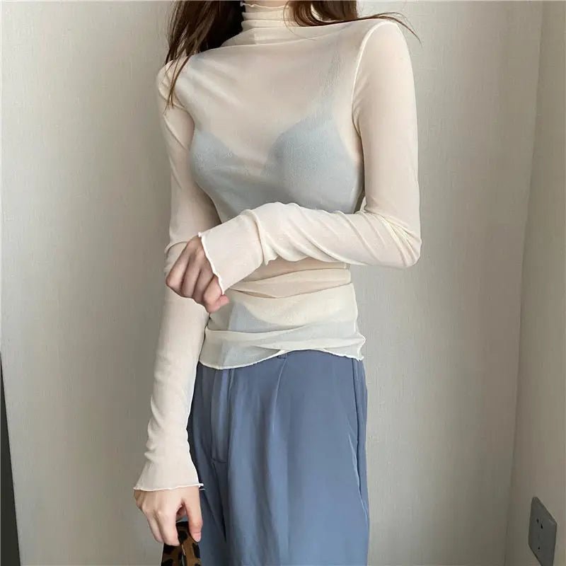 Mesh T Shirt Sheer Long Sleeve - Bubble Girl