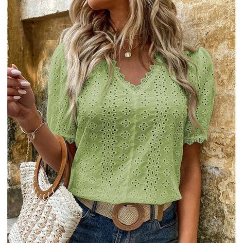 New Office Lady Elegant Fashion Lace Spliced Hollow Solid - Bubble Girl