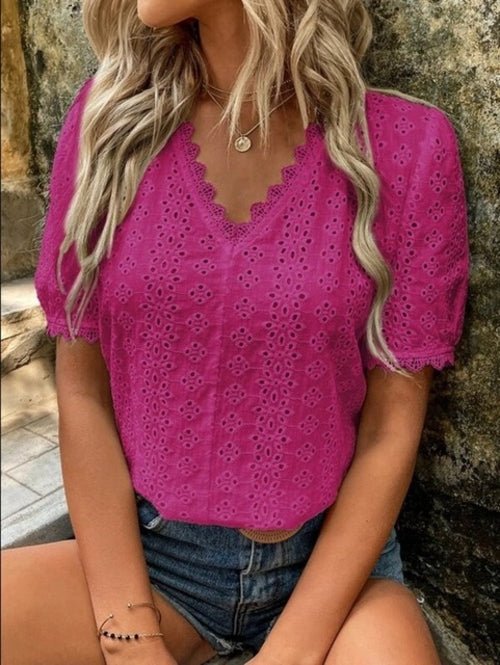 New Office Lady Elegant Fashion Lace Spliced Hollow Solid - Bubble Girl