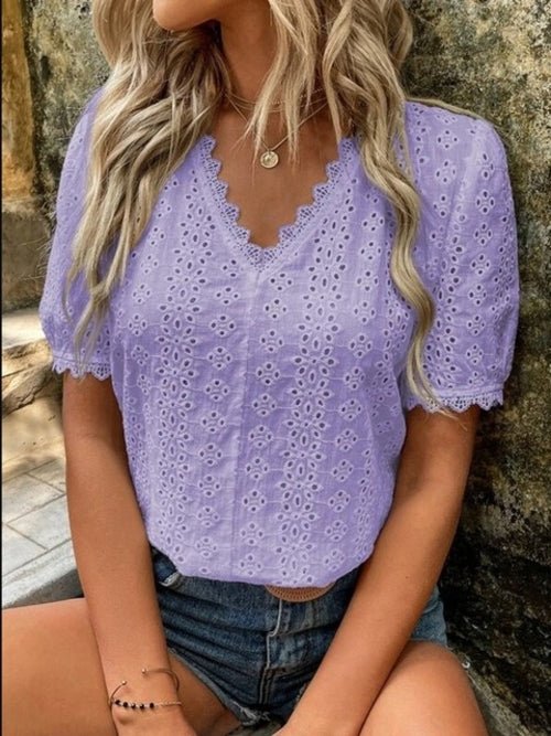 New Office Lady Elegant Fashion Lace Spliced Hollow Solid - Bubble Girl