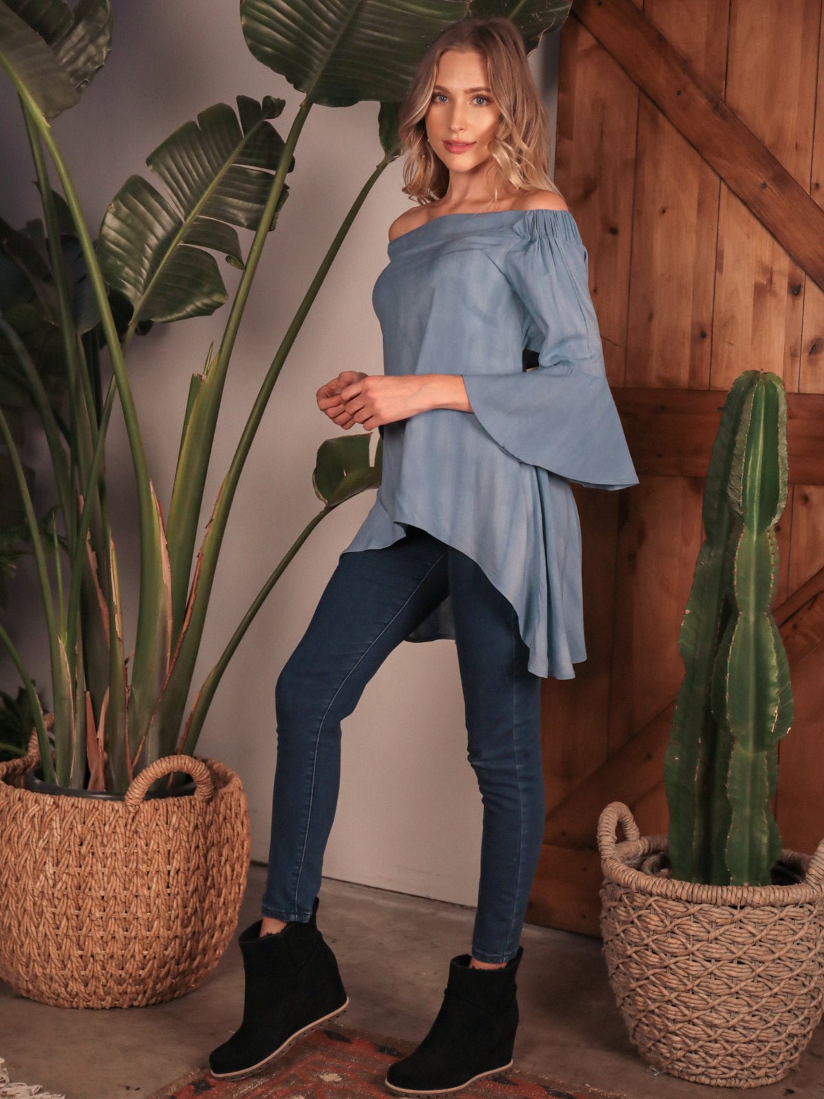 Off The Shoulders Hi - Lo Hem Top with Keyhole Open Back - Bubble Girl