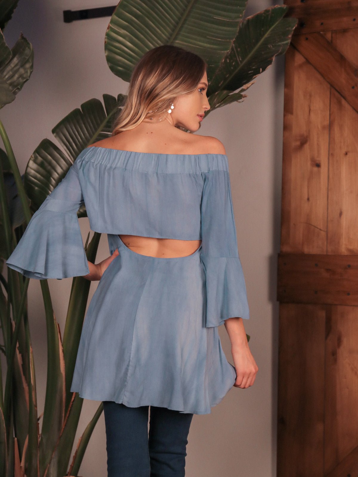 Off The Shoulders Hi - Lo Hem Top with Keyhole Open Back - Bubble Girl