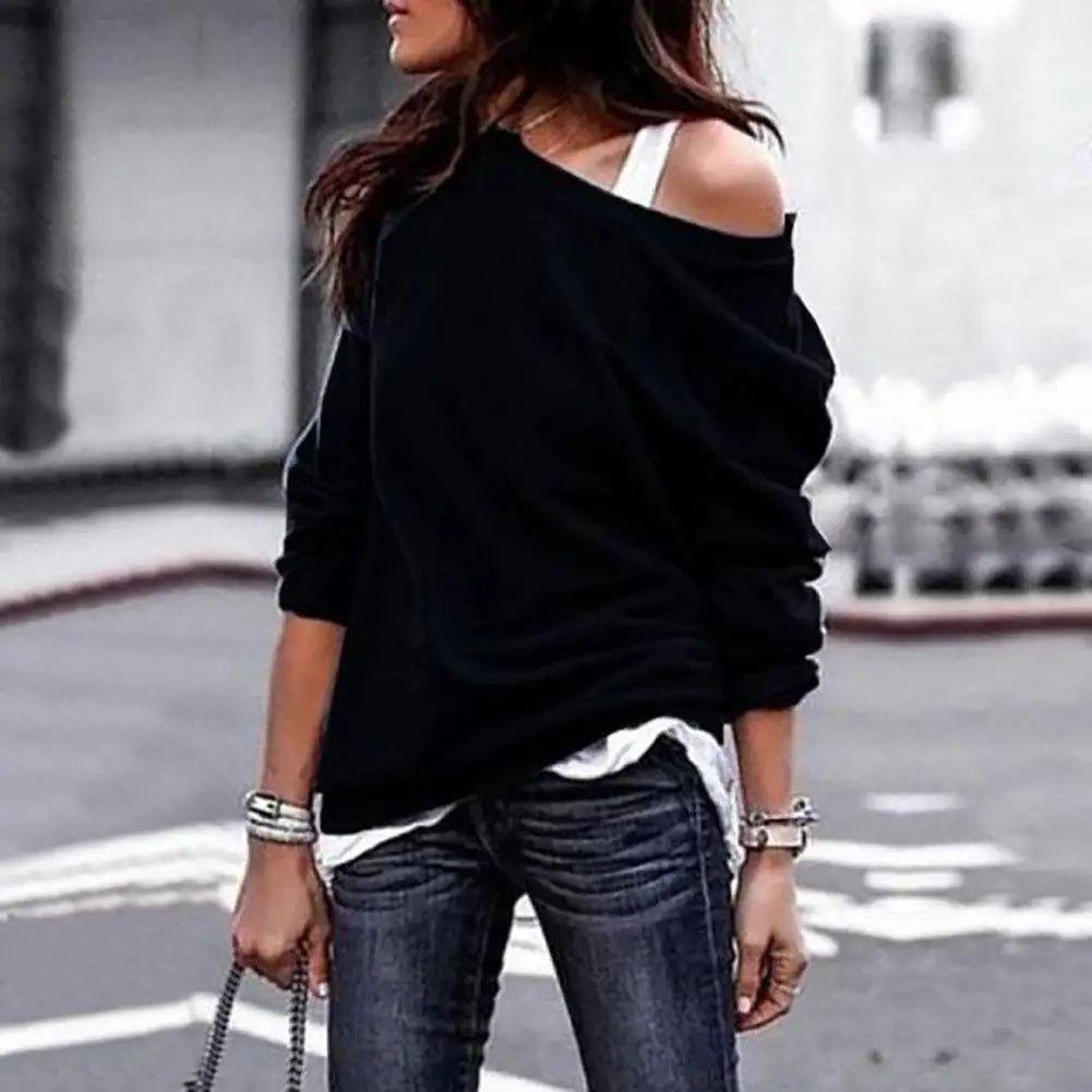 One Shoulder Loose Pullover Sweatshirt - Bubble Girl