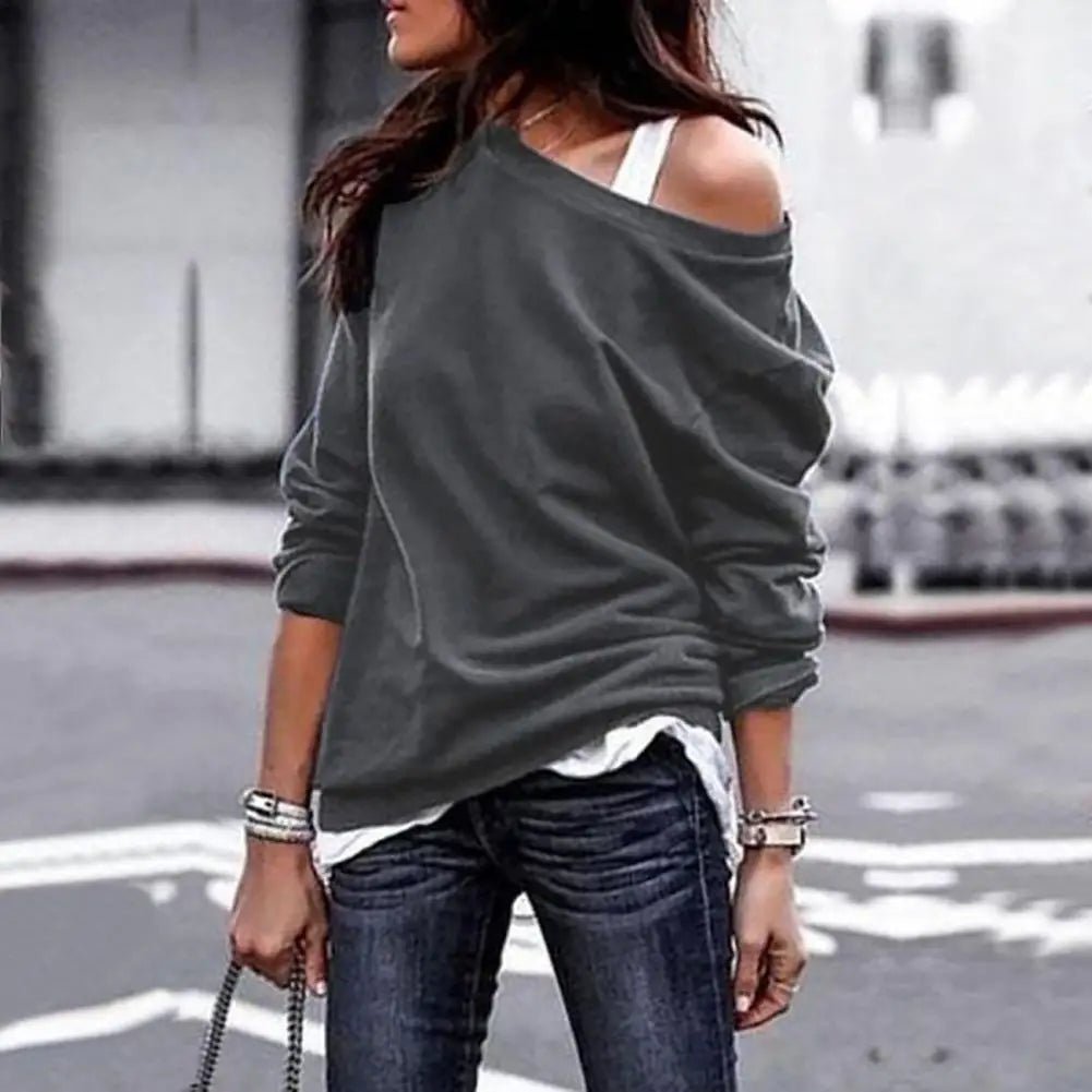 One Shoulder Loose Pullover Sweatshirt - Bubble Girl