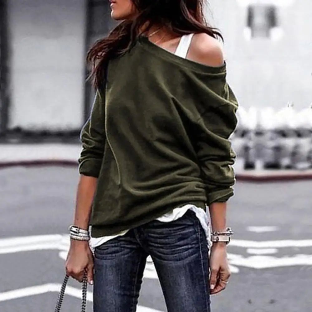 One Shoulder Loose Pullover Sweatshirt - Bubble Girl