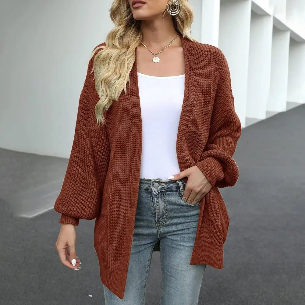 Open Front Sweater Cardigan Lantern Sleeve - Bubble Girl