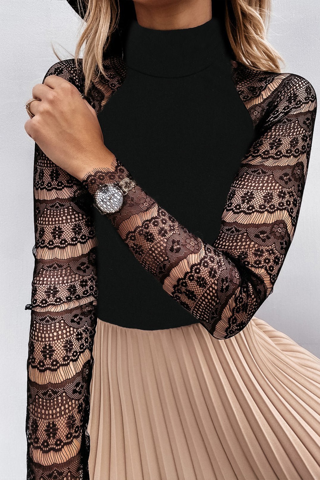 Pretty High - Neck Lace Crochet Long Sleeve Top - Bubble Girl