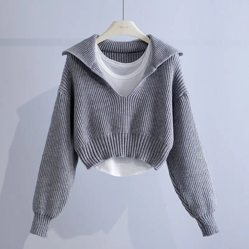 Retro Fashion Sweater Set for Women's Deep V - Bubble Girl