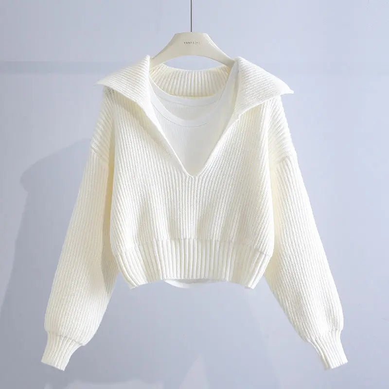 Retro Fashion Sweater Set for Women's Deep V - Bubble Girl