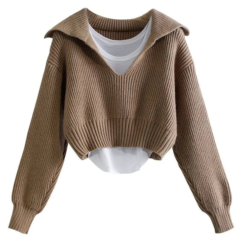 Retro Fashion Sweater Set for Women's Deep V - Bubble Girl