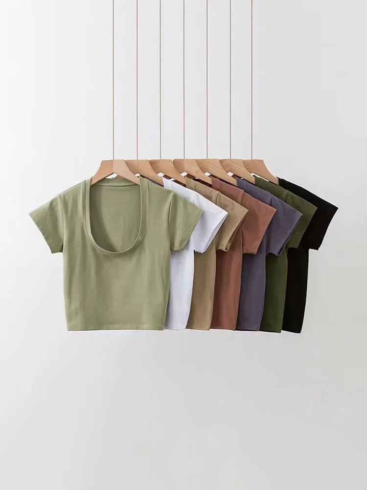 Scoop Neck Crop Top Solid Color - Bubble Girl