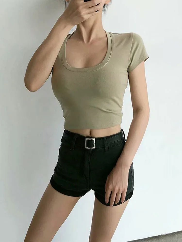 Scoop Neck Crop Top Solid Color - Bubble Girl