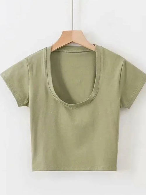 Scoop Neck Crop Top Solid Color - Bubble Girl