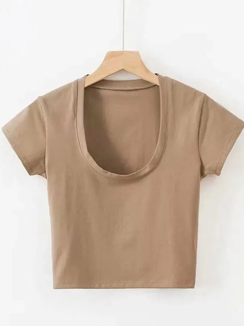 Scoop Neck Crop Top Solid Color - Bubble Girl