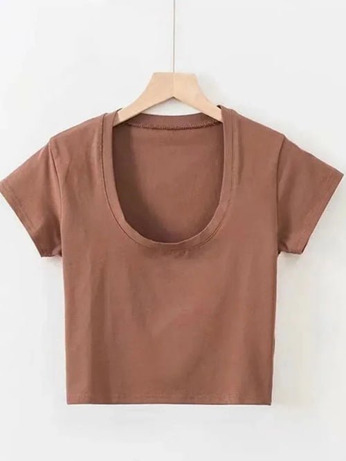 Scoop Neck Crop Top Solid Color - Bubble Girl