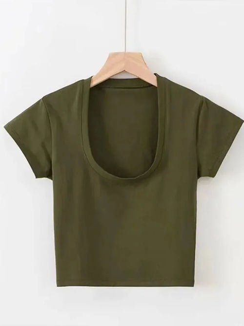 Scoop Neck Crop Top Solid Color - Bubble Girl