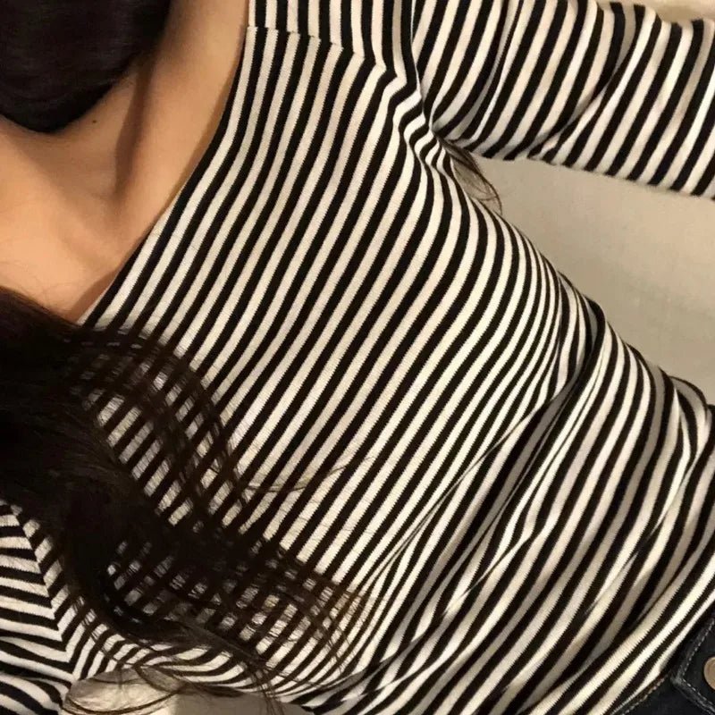 Striped Slash Neck Long Sleeve T - Bubble Girl