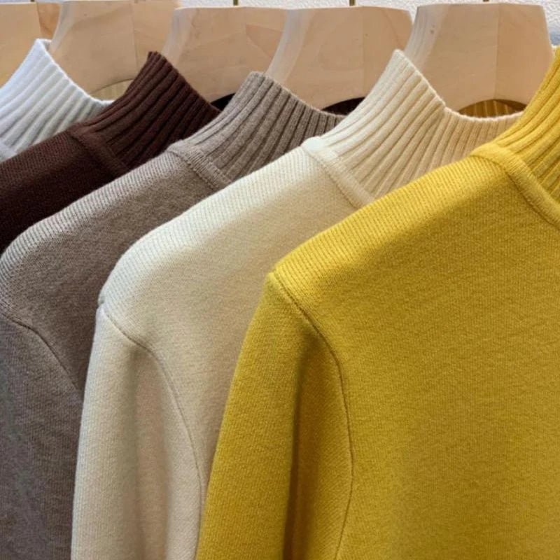 Turtleneck Solid Sweater Women Fashion Stretch Tops Knitted - Bubble Girl