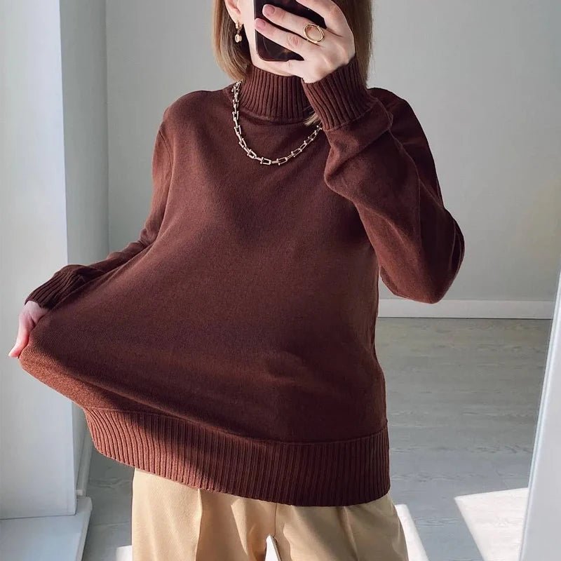 Turtleneck Solid Sweater Women Fashion Stretch Tops Knitted - Bubble Girl
