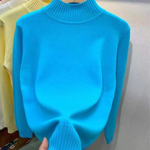 Turtleneck Solid Sweater Women Fashion Stretch Tops Knitted - Bubble Girl