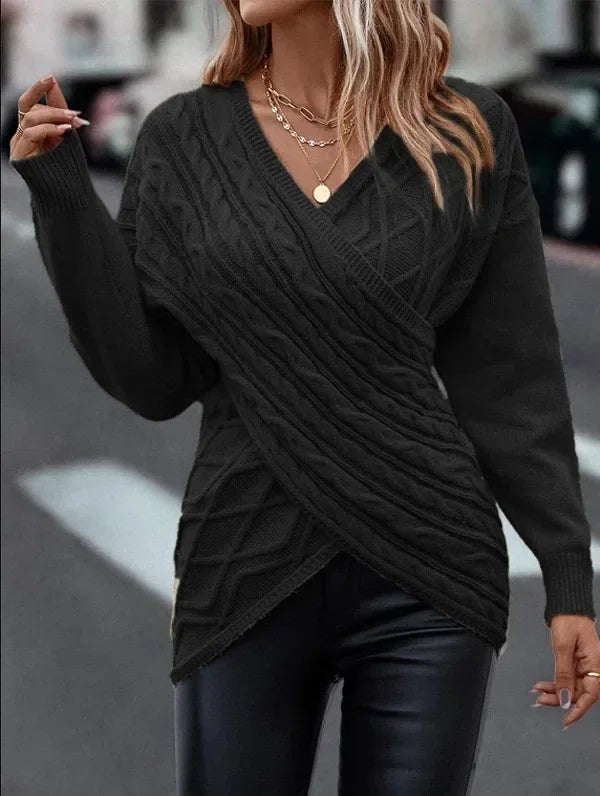 V - neck Knitted Sweater Women Off Shoulder Pullover Warm - Bubble Girl