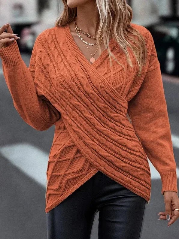 V - neck Knitted Sweater Women Off Shoulder Pullover Warm - Bubble Girl