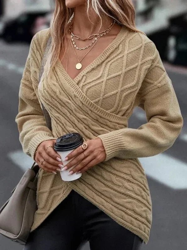 V - neck Knitted Sweater Women Off Shoulder Pullover Warm - Bubble Girl