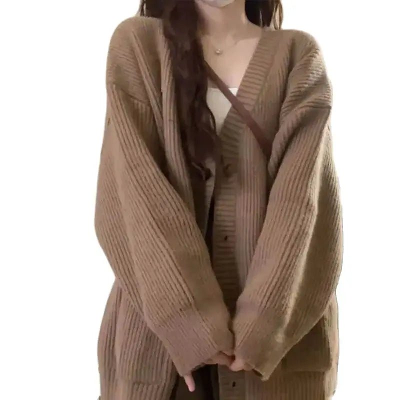 V - neck Single Breasted Cardigan Sweater - Bubble Girl