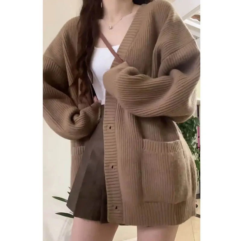 V - neck Single Breasted Cardigan Sweater - Bubble Girl