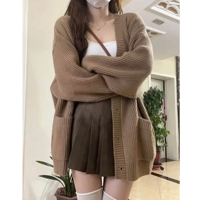 V - neck Single Breasted Cardigan Sweater - Bubble Girl