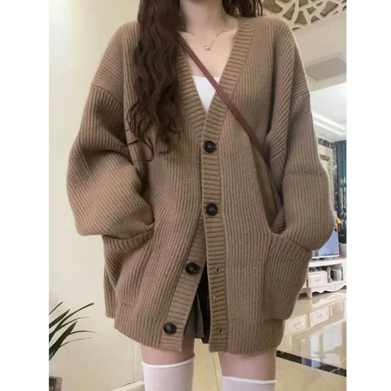 V - neck Single Breasted Cardigan Sweater - Bubble Girl
