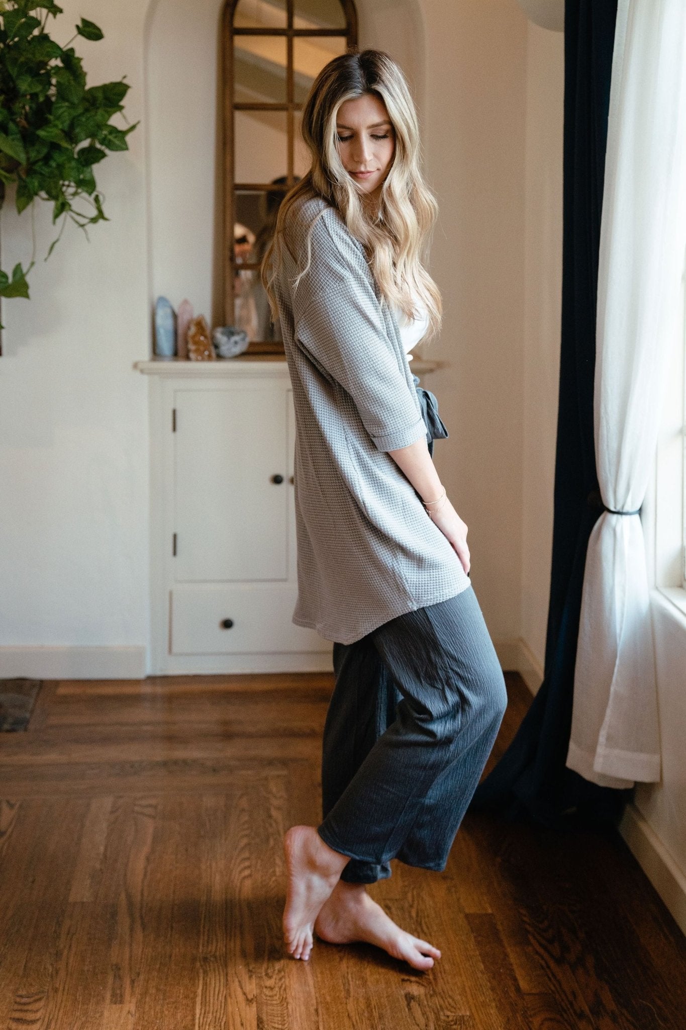 Waffle Cardigan Gray - Bubble Girl