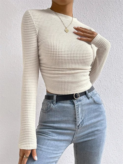 Waffle Knit Long Sleeve Folds T Shirt - Bubble Girl