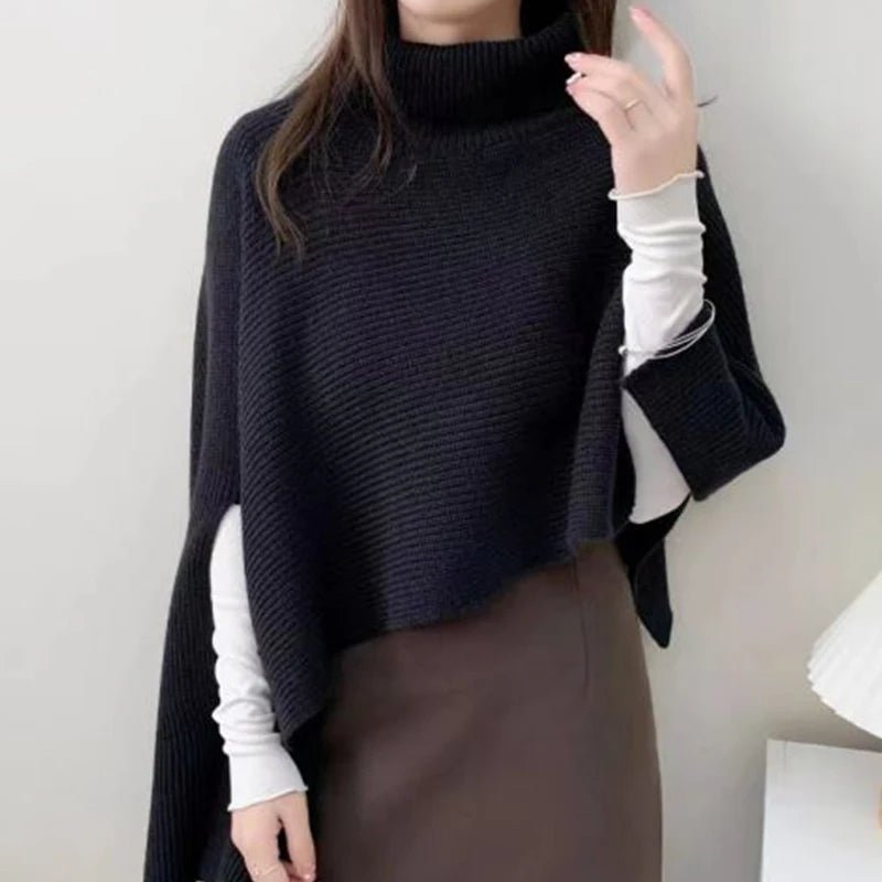 Winter Irregular Vintage Turtleneck Knitted Cape Pullover Women - Bubble Girl