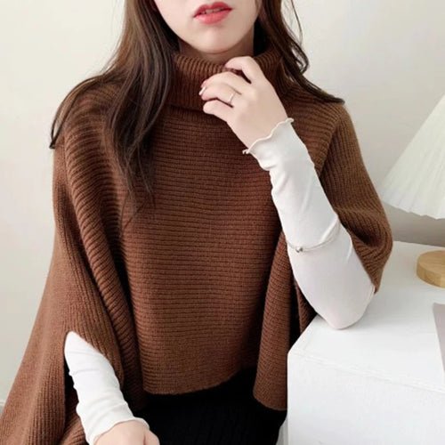 Winter Irregular Vintage Turtleneck Knitted Cape Pullover Women - Bubble Girl