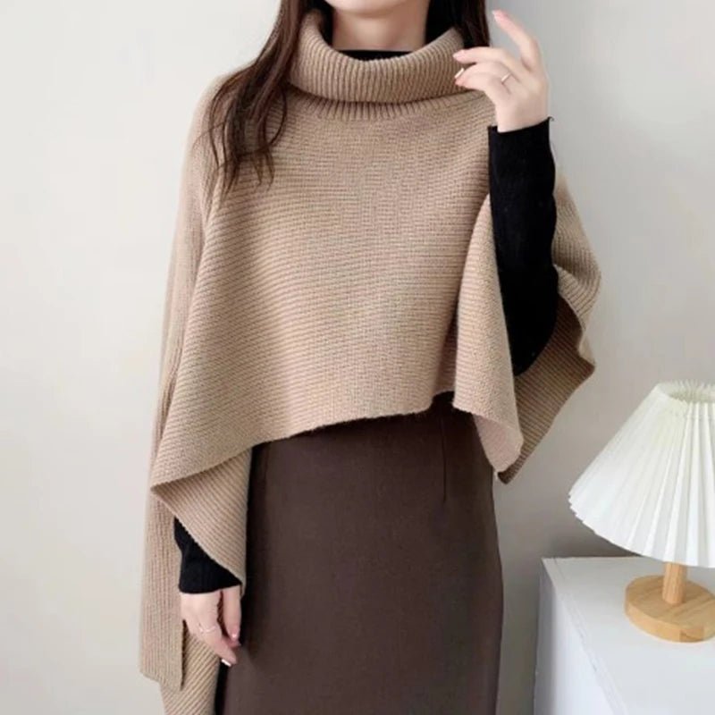 Winter Irregular Vintage Turtleneck Knitted Cape Pullover Women - Bubble Girl